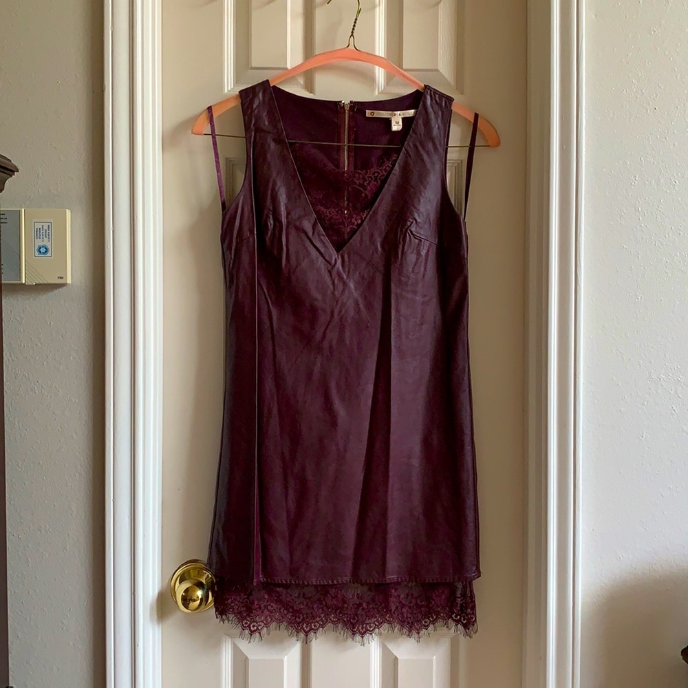 Chelsea & Violet faux leather maroon dress w/ lace